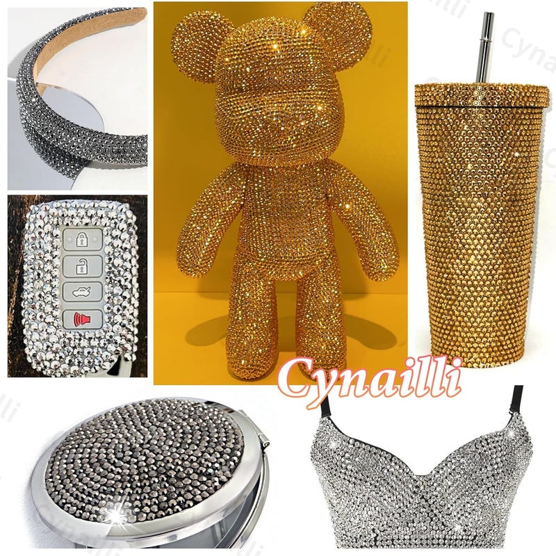 Cynailli 15000 Pcs Resin Rhinestones for Crafts, Black Silver Gold Flatback Resin Rhinestones for Bedazzling Gems 2/3/4/5/6mm Flatback Gems Jewels for DIY Mugs Tumblers Bottles Clothing Shoes Nail Art - Image 5